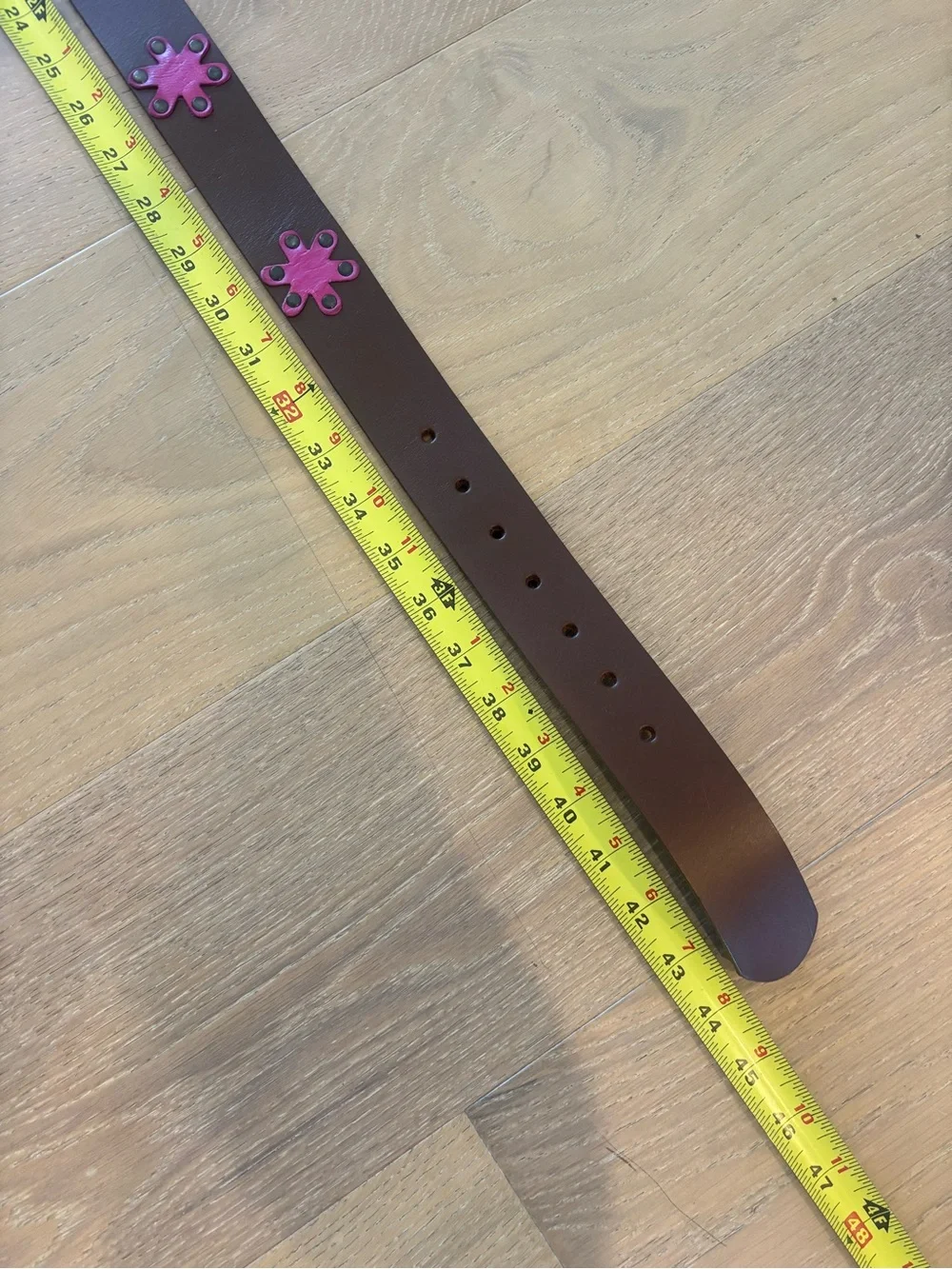 Free People Sonny Studded Leather Belt M-L Flower Power Brown Pink NWT Silver